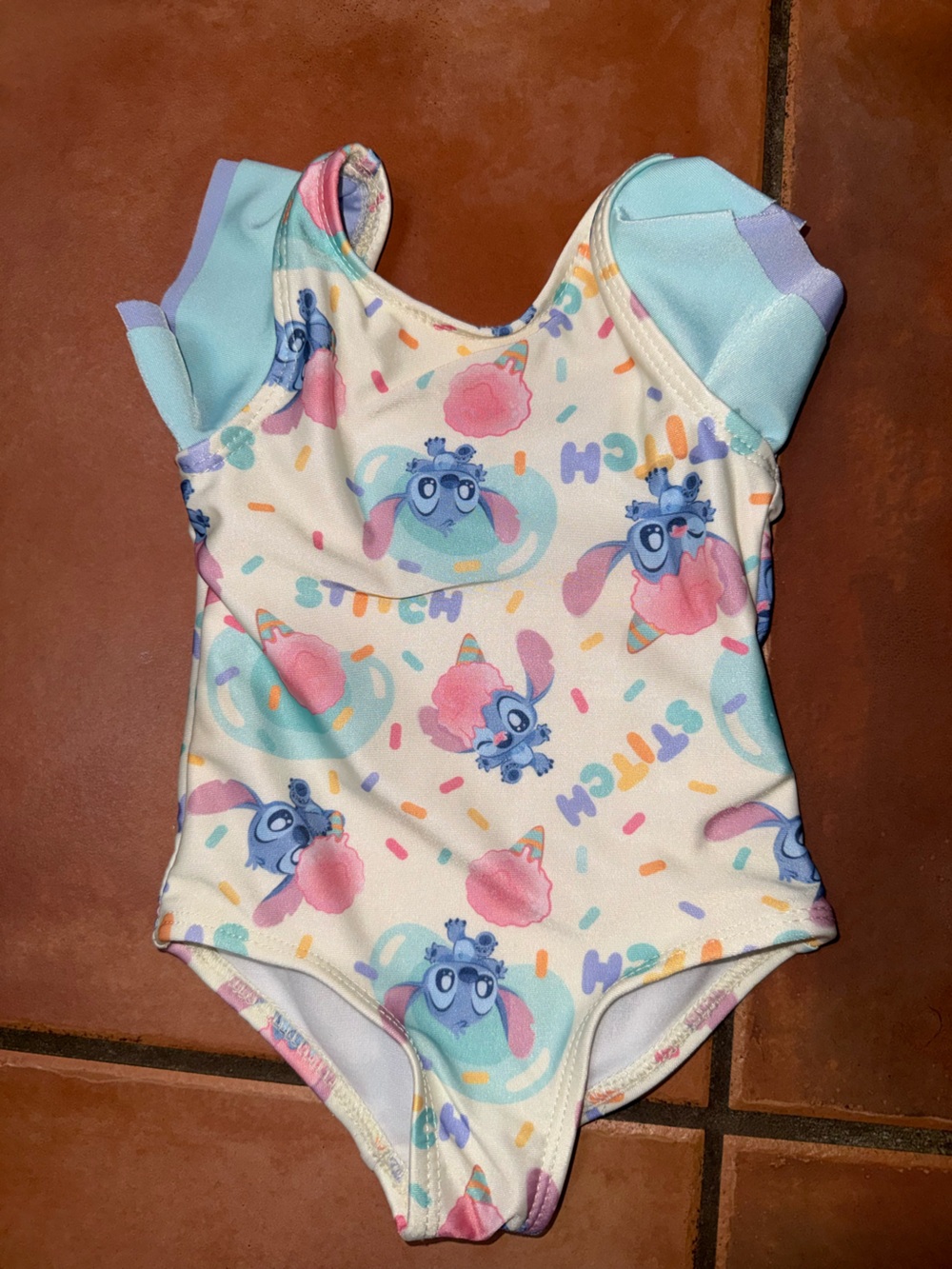 Kids‎ Swim Top in Cream with Blue and Pink Character Print